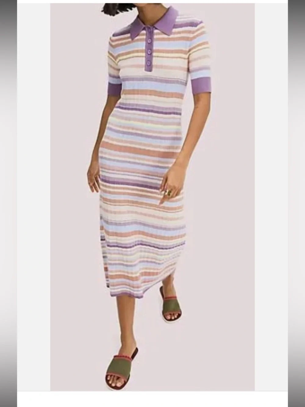 kate spade Pastel multi Striped Polo knit  Dress in Lavender Collar belt S